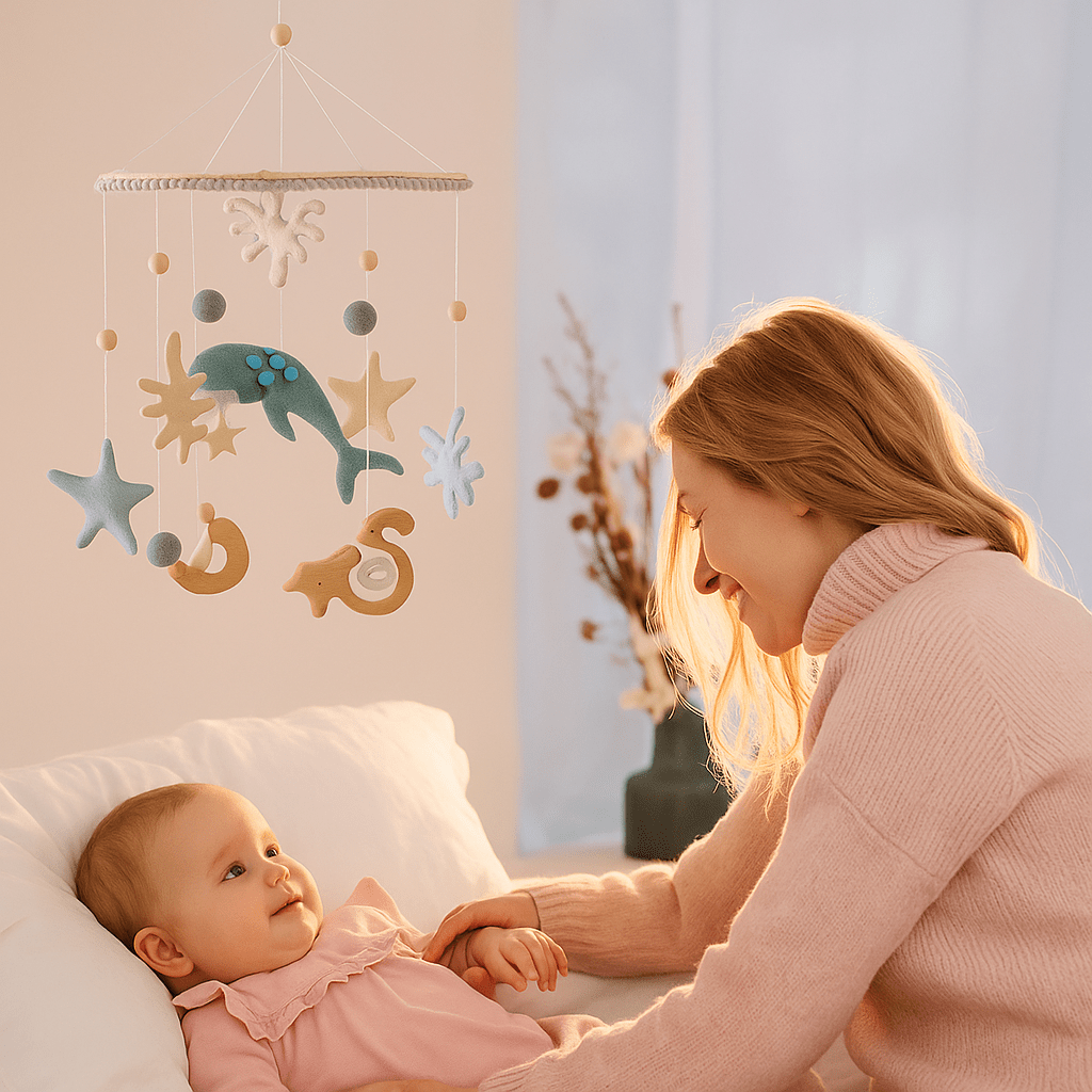 Bébé et maman avec Mobile bébé Océan