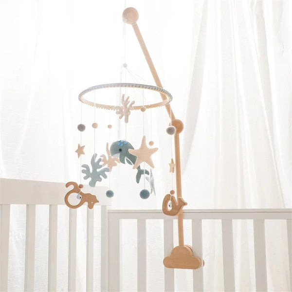 Mobile Bébé Animaux Marins En Bois - Dauphins, Baleines Et Nuages - Décoration Chambre Nouveau-Né